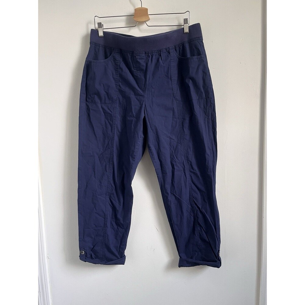 Chicos Poplin Roll Tab Pants Sz 2.5 (L) Navy Classic Comfy Cotton